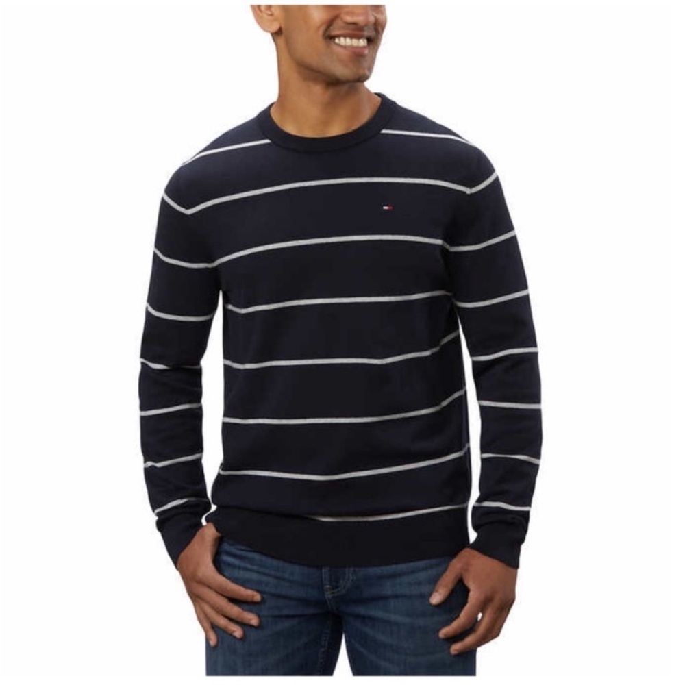 NWT Tommy Hilfiger Men Crew Sweater NAVY BLUE - size XXL stripes comfy
